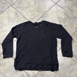 RtA Womens Black Distressed Holes Crewneck Sweatshirt Sz XS Grunge Goth Preppy
